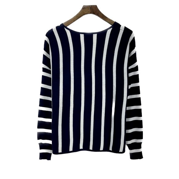 QED LONDON Stripe Navy Blue Sweater V-neck Size M NWT - Picture 3 of 3